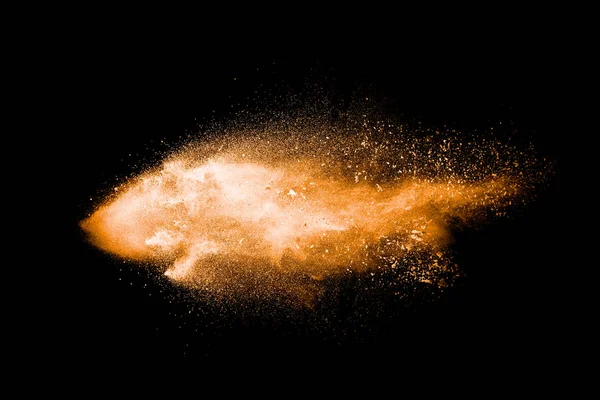 Abstract Oranje Poeder Explosie Zwarte Achtergrond Bevriezen Beweging Van Oranje — Stockfoto
