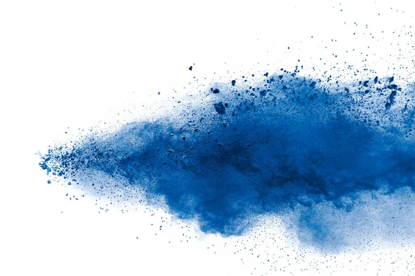 Blaue Farbe Pulver Explosion Wolke Auf Weißem Background Closeup Von — Stockfoto