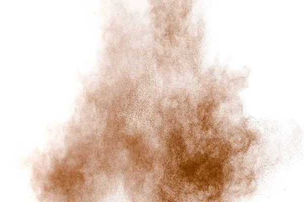 Brązowy Pył Pochmurnie Brązowe Cząstki Rozpryskują Się Białym Tle — Zdjęcie stockowe
