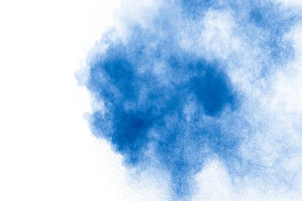Abstraktní Modrý Prach Exploze Bílém Pozadí Zastavte Pohyb Modrého Prášku — Stock fotografie