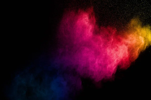 Färgglada Pulver Explosion Svart Bakgrund Abstrakt Pastell Färg Damm Partiklar — Stockfoto