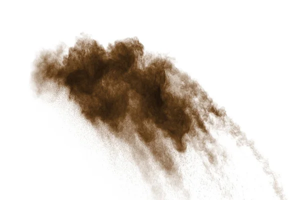 Beyaz Arka Planda Kahverengi Toz Patlamasının Hareketsiz Hareketi Kahverengi Tozu — Stok fotoğraf