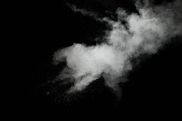 Вибух Білого Порошку Чорному Тлі Абстрактна Текстура Білого Пилу Літає — стокове фото