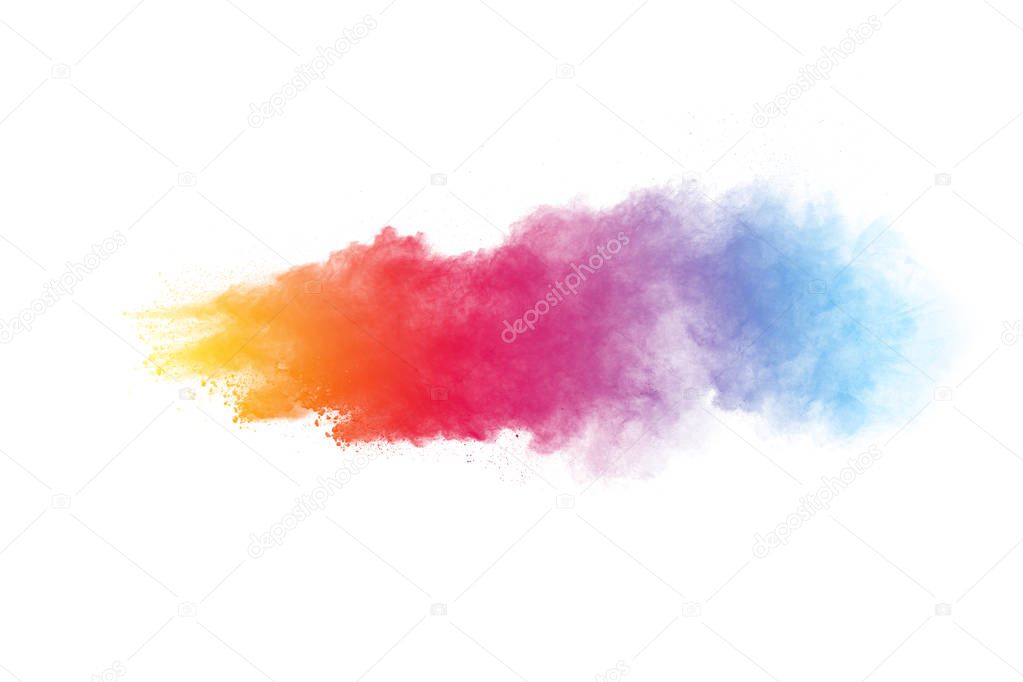 abstract color powder splattered on white background,Freeze motion of color powder exploding