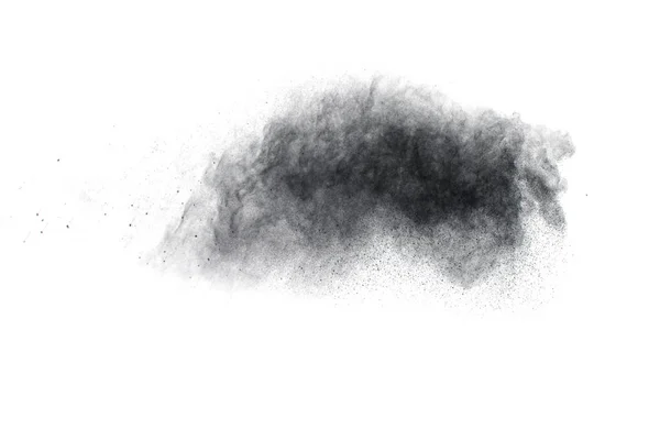 Black Powder Explosion White Background Abstract Black Dust Particles Splash — Stock Photo, Image