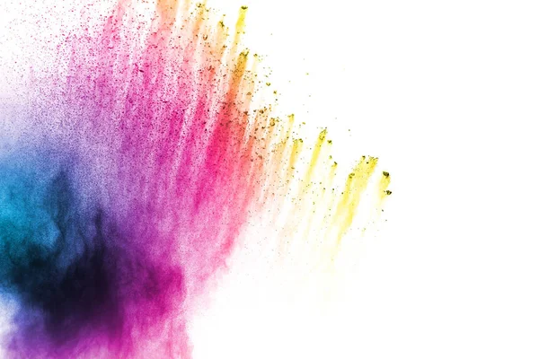 Abstrato Respingo Poeira Multicolorido Fundo Branco Forma Bizarra Explosão Cor — Fotografia de Stock