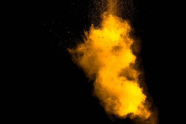 Abstract Orange Powder Explosion Black Background Freeze Motion Orange Powder — Stock Photo, Image