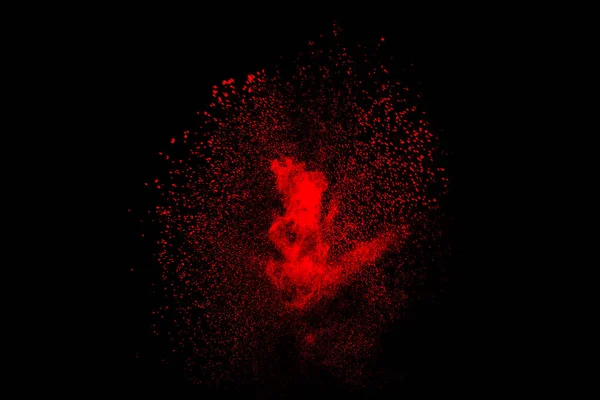 Κόκκινο Σύννεφο Έκρηξης Σκόνης Μαύρο Φόντο Πάγωμα Κίνησης Σωματιδίων Σκόνης — Φωτογραφία Αρχείου