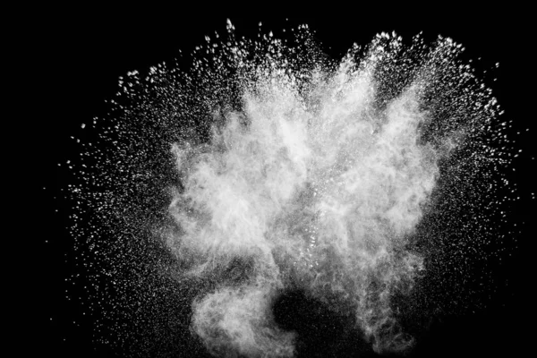 Nube Explosión Polvo Blanco Contra Fondo Negro Salpicaduras Partículas Polvo — Foto de Stock