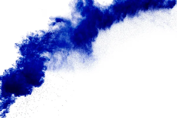 Bizarre Vormen Van Blauw Poeder Ontploffen Wolk Witte Achtergrond Blauwe — Stockfoto