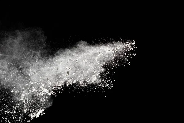 Explosión Polvo Blanco Aislado Sobre Fondo Negro Partículas Polvo Blanco — Foto de Stock