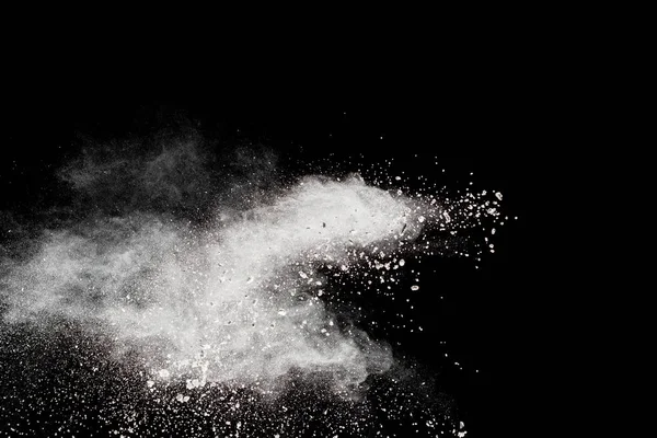 Explosión Polvo Blanco Aislado Sobre Fondo Negro Partículas Polvo Blanco — Foto de Stock