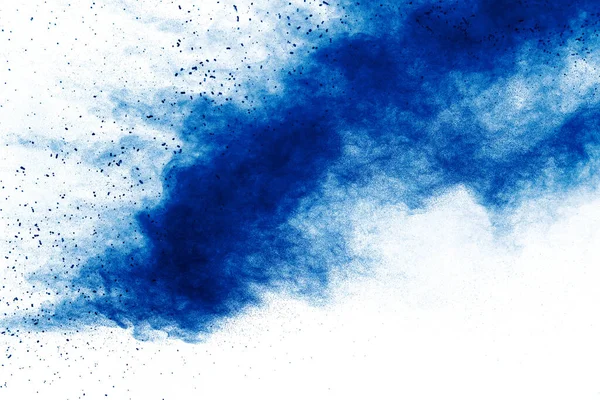 Abstraktní Modrý Prach Exploze Bílém Pozadí Zastavit Pohyb Modrého Holi — Stock fotografie