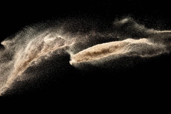 Dry River Sand Explosion Isolated Black Background Abstract Sand Cloud — Stock Photo, Image