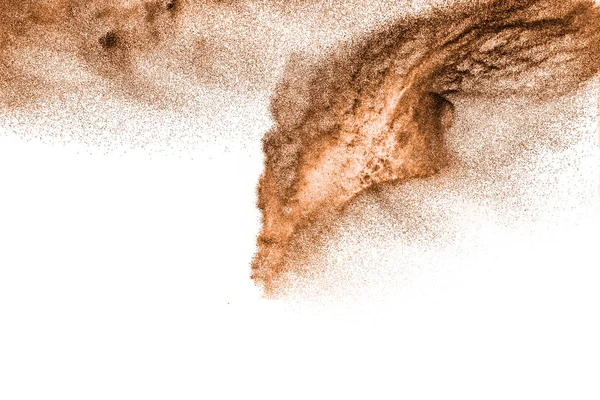Brun Torr Flod Sand Explosion Isolerad Vit Bakgrund Abstrakt Sandstänk — Stockfoto