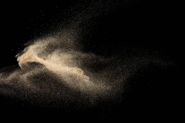 Brown Dry River Sand Explosion Isolated Black Background Abstract Sand — Stock Photo, Image