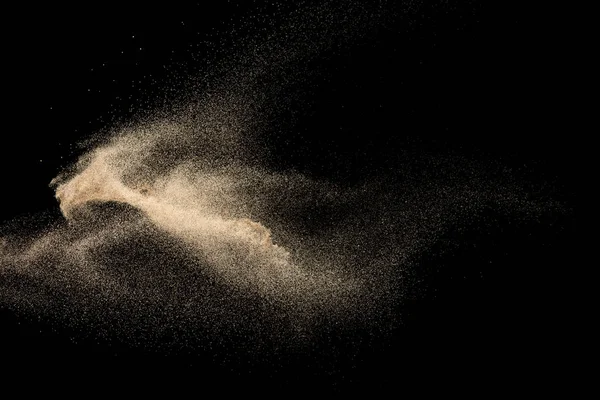 Brown Dry River Sand Explosion Isolated Black Background Pasir Abstrak — Stok Foto