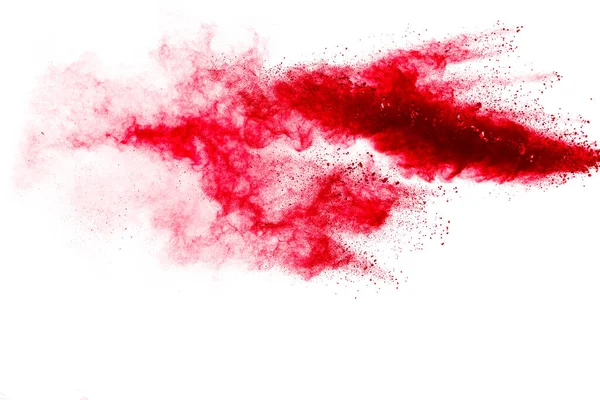 Explosão Vermelho Fundo Branco Congelar Movimento Partículas Poeira Vermelha Respingo — Fotografia de Stock