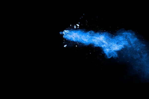 Blue Color Dust Particles Explosion Cloud Black Background Color Powder — Stock Photo, Image