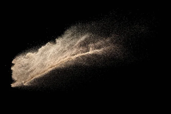 Bruin Gekleurde Zand Spat Droge Rivier Zand Explosie Geïsoleerd Zwarte — Stockfoto