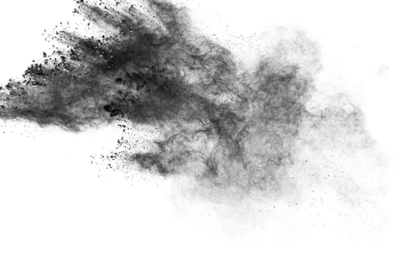 Explosion Von Schwarzpulver Vor Weißem Hintergrund Kohlenstaubwolke — Stockfoto