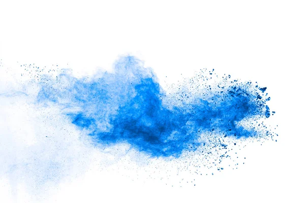 Dziwne Formy Niebieskiego Proszku Eksplodować Chmura Białym Tle — Zdjęcie stockowe