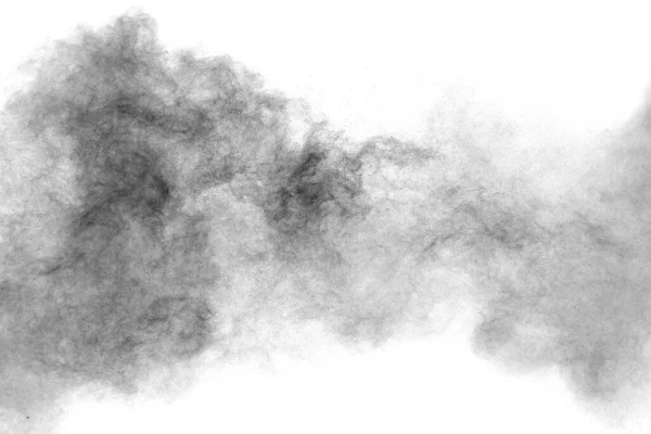 Beyaz Arka Plana Siyah Parçacıklar Sıçramış Kara Toz Fışkırıyor — Stok fotoğraf