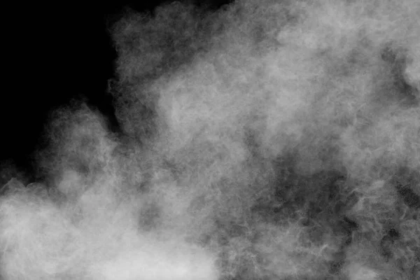 Witte Poederexplosie Wolk Tegen Zwarte Achtergrond Witte Stofdeeltjes Spatten — Stockfoto
