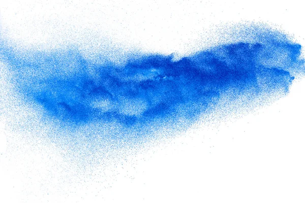 Bizarre Vormen Van Blauwe Poeder Explosie Wolk Witte Achtergrond Lancering — Stockfoto