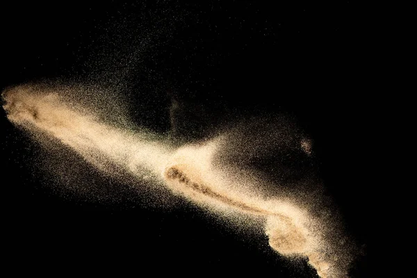 Bruin Gekleurde Zand Spat Droge Rivier Zand Explosie Geïsoleerd Zwarte — Stockfoto