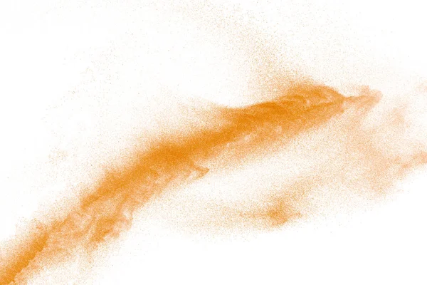 Πορτοκαλί Σκόνη Σωματίδια Σκόνης Έκρηξη Λευκό Φόντο Πορτοκαλί Σωματίδια Σκόνης — Φωτογραφία Αρχείου