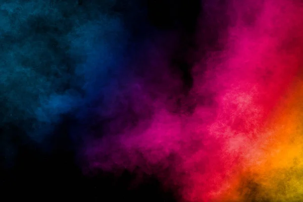 Explosión Partículas Multicolores Sobre Fondo Negro Salpicadura Polvo Colorido Sobre —  Fotos de Stock