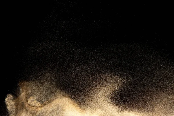 Bruin Gekleurde Zand Spat Droge Rivier Zand Explosie Geïsoleerd Zwarte — Stockfoto