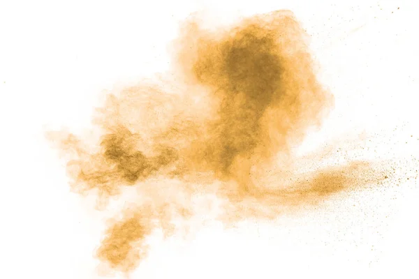 Brown Poeira Explosão Nublada Brown Partículas Respingo Fundo Branco — Fotografia de Stock