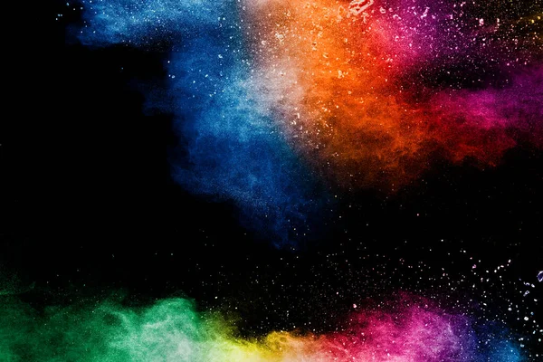 Bunte Hintergrund Von Pastellpuder Explosion Rainbow Farbe Staubspritzer Auf Schwarzem — Stockfoto