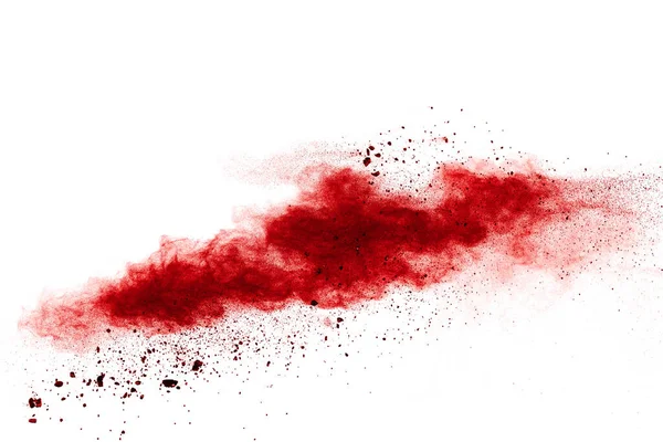 Nuvem Explosão Vermelho Fundo Branco Congelar Movimento Partículas Poeira Cor — Fotografia de Stock