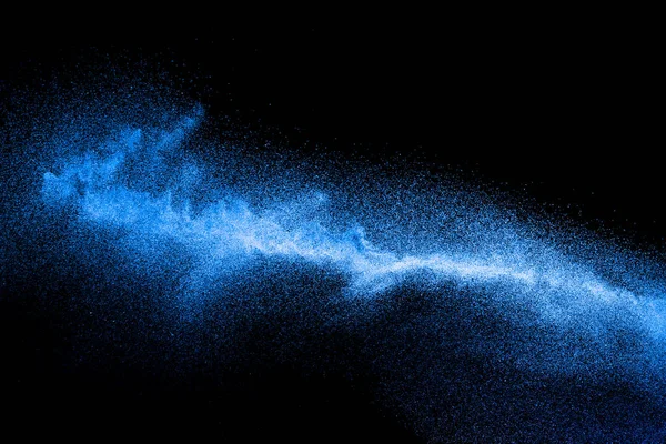 Blu Particelle Polvere Colore Nube Esplosione Sfondo Nero — Foto Stock