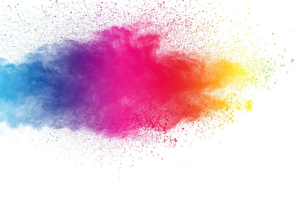 Esplosione Polvere Colorata Sfondo Bianco Colore Pastello Spruzzi Particelle Polvere — Foto Stock