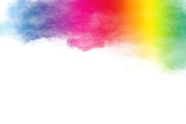 Färgglada Pulver Explosion Vit Bakgrund Partikelstänk Pastellfärg — Stockfoto