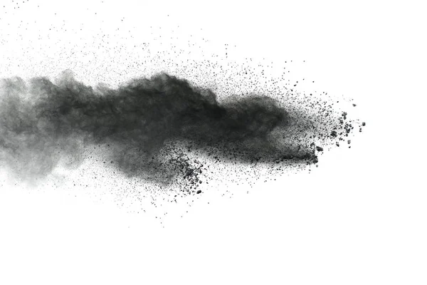 Partículas Negras Salpicadas Sobre Fondo Blanco Explosión Polvo Negro —  Fotos de Stock