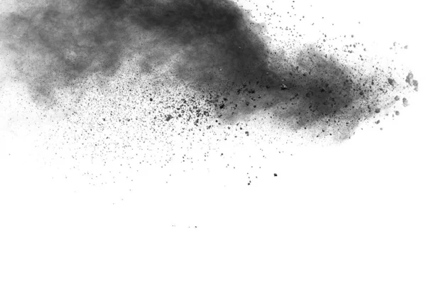 Siyah Parçacıklar Beyaz Arka Plana Sıçrar Kara Barut Patladı — Stok fotoğraf
