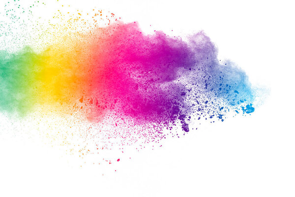 Colorful background of pastel powder.Color dust splash on white background.