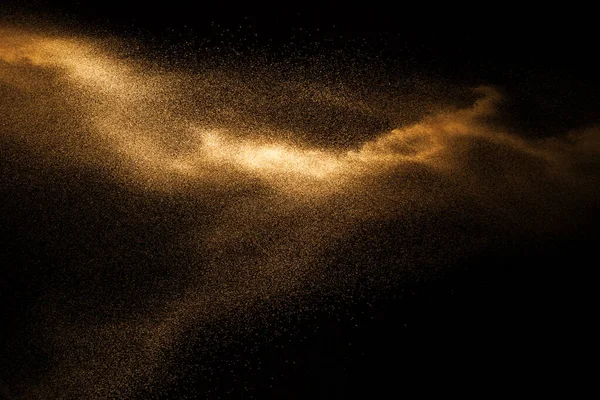 Goldene Sandexplosion Isoliert Auf Schwarzem Hintergrund Abstrakte Sandwolke — Stockfoto