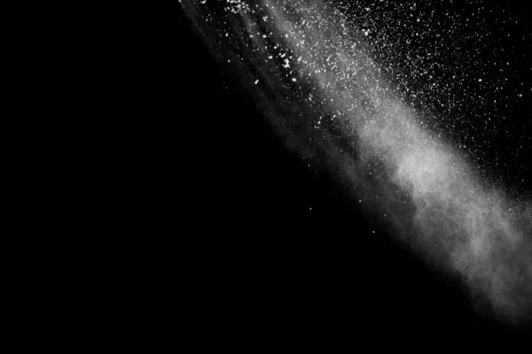 Λευκά Σωματίδια Σκόνης Εκπνέουν Στον Αέρα Κίνηση Σκόνη Σκάσει Σκοτεινό — Φωτογραφία Αρχείου