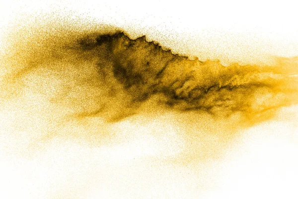 Droog Rivierzand Explosie Bruin Gekleurde Zand Plons Tegen Witte Achtergrond — Stockfoto