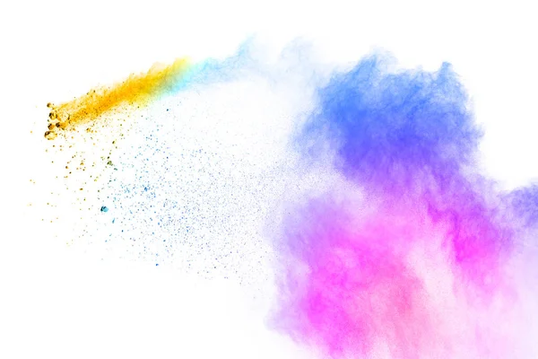 Esplosione Polvere Colorata Sfondo Bianco Colore Pastello Spruzzi Particelle Polvere — Foto Stock