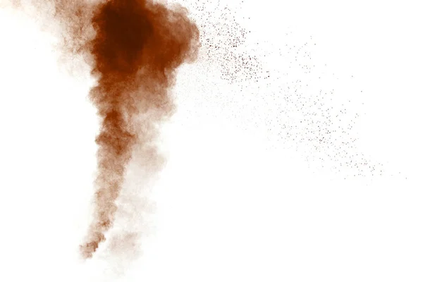 Kahverengi Toz Patlamasının Hareketsiz Hareketi Kahverengi Toz Hareketini Durduruyorum Beyaz — Stok fotoğraf
