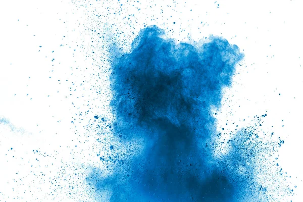 Blaue Farbe Pulver Explosion Wolke Auf Weißem Background Closeup Von — Stockfoto