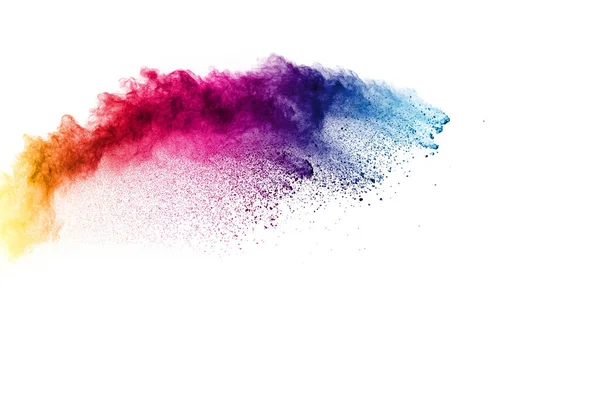 Πολύχρωμη Έκρηξη Σκόνης Λευκό Φόντο Πιτσιλάρισμα Σωματιδίων Σκόνης Χρώματος Παστέλ — Φωτογραφία Αρχείου