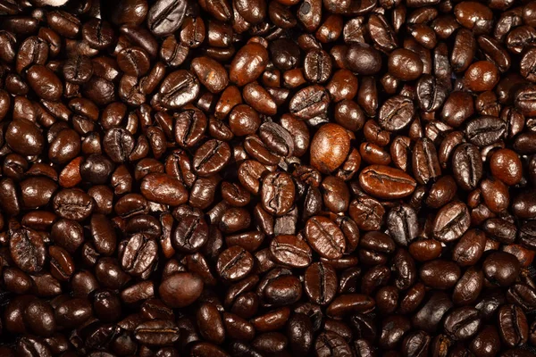 Ψητά Φασόλια Καφέ Που Χρησιμοποιούνται Φόντο Σύνθεση Κόκκων Καφέ — Φωτογραφία Αρχείου